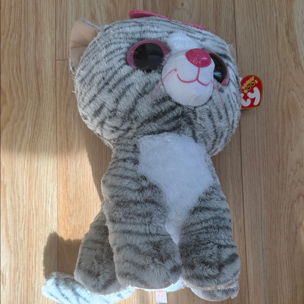 Ty Gray and White Plush Cat Kiki Jumbo Large 18 Inches